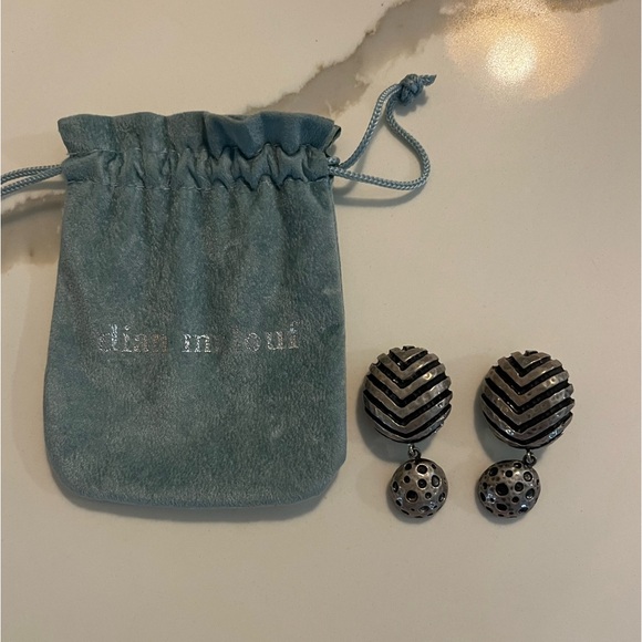 dian malouf Jewelry - Dian Malouf silver chevron and polka dot clip on dangle earrings w/ original bag